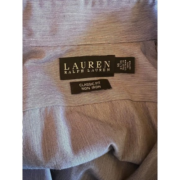 LAUREN RALPH LAUREN Sz 16 34/35 Mens Large Blue White Button Shirt Classic Fit - Picture 7 of 8